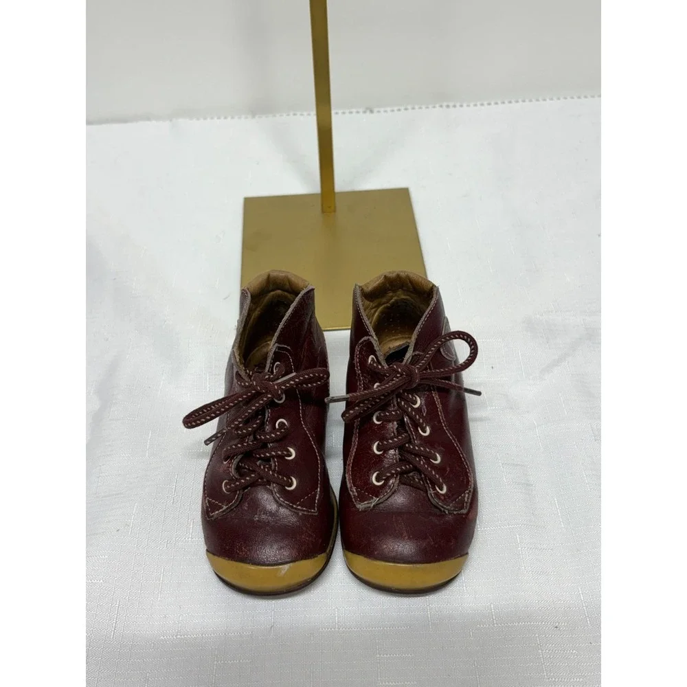 Vintage Babybotte Leather High-Top Lace-Up Babies Shoes Size 21 Burgundy Toe Cap